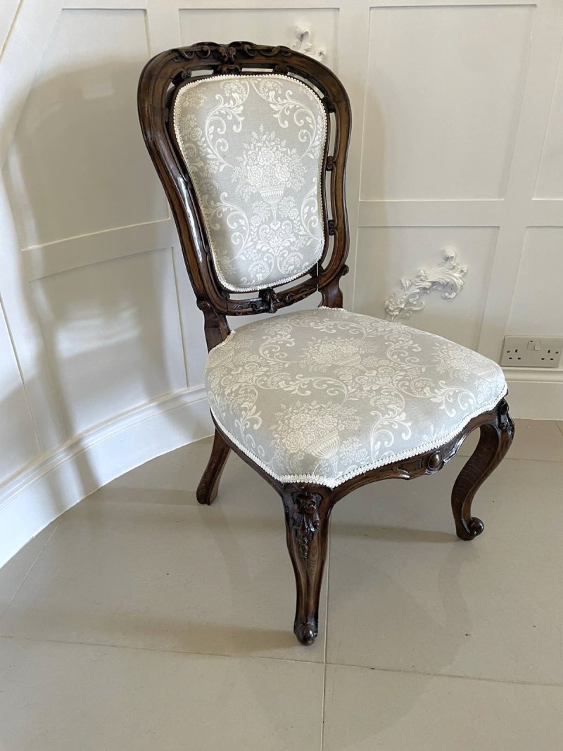Quality Antique Victorian Walnut Carved Side Chair